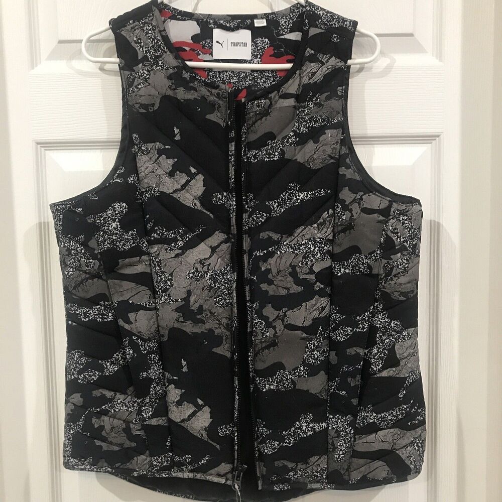 Puma X Trapstar Rev Urban Camo Zip Front Quilted Vest Men's M Black Gray